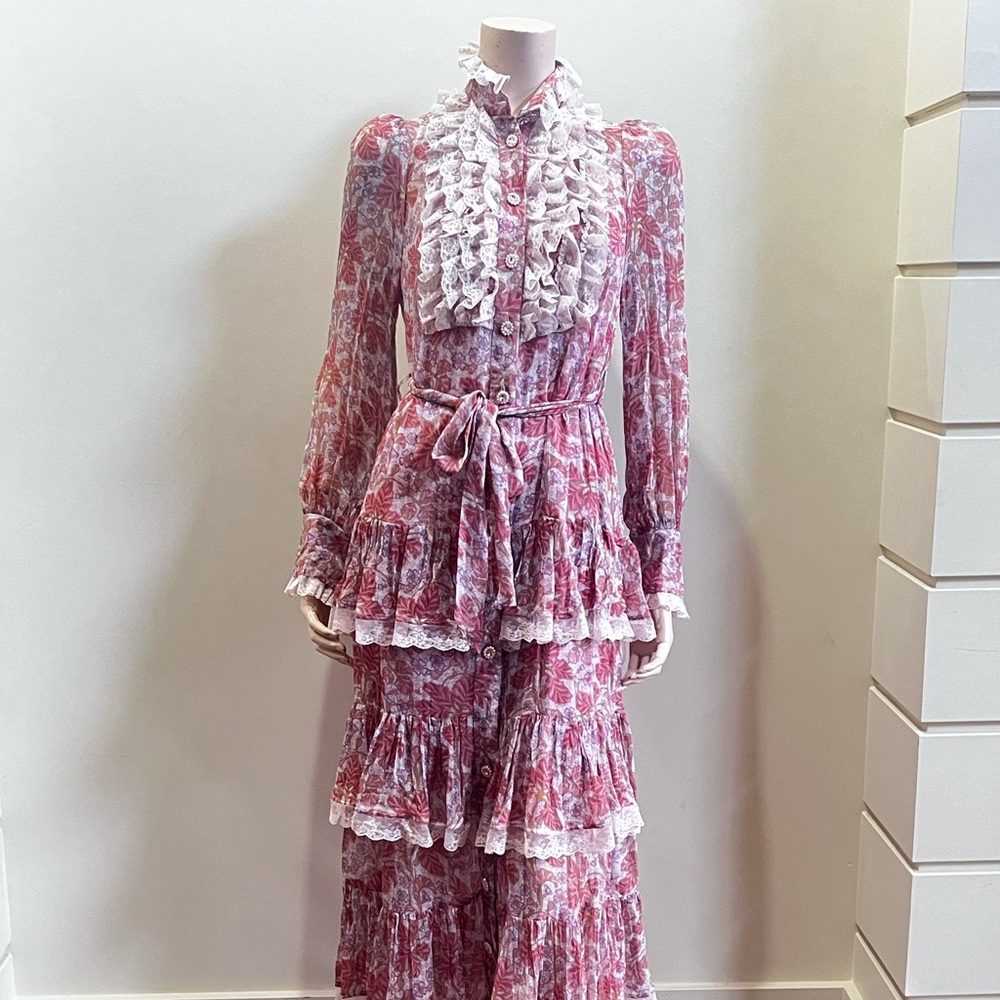 Authentic zimmermann ruffle long sleeve midi dress